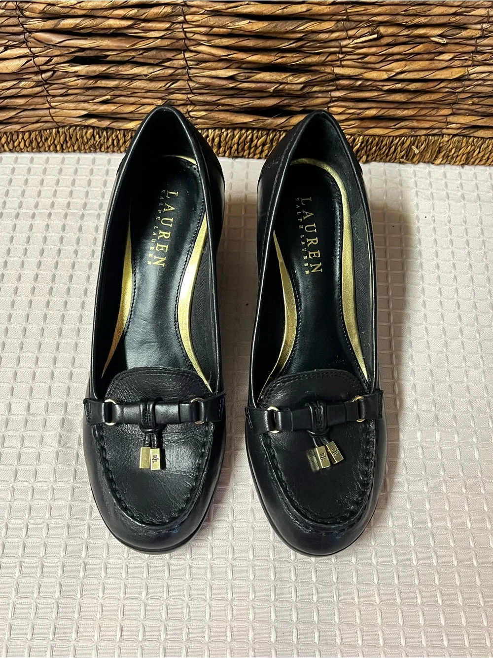 Lauren Ralph Lauren LRL Rory Black Leather Wedge Pump Loafers - Size 6.5